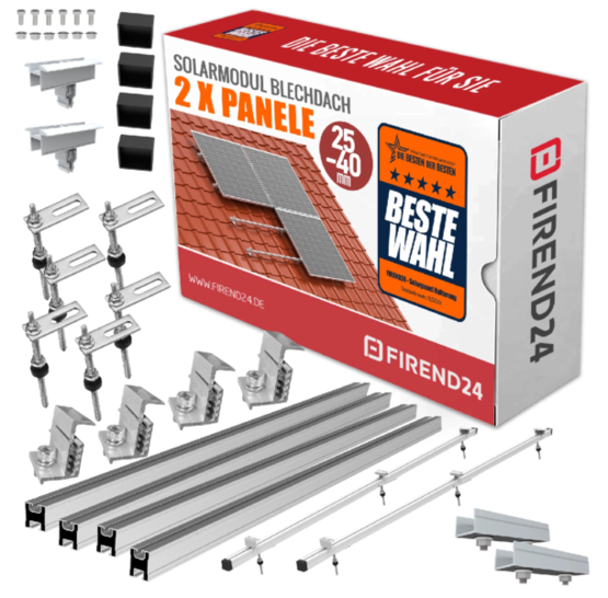 Photovoltaik 2 PV Solarpanel Halterung Set Blechdach Befestigung PV 25-40